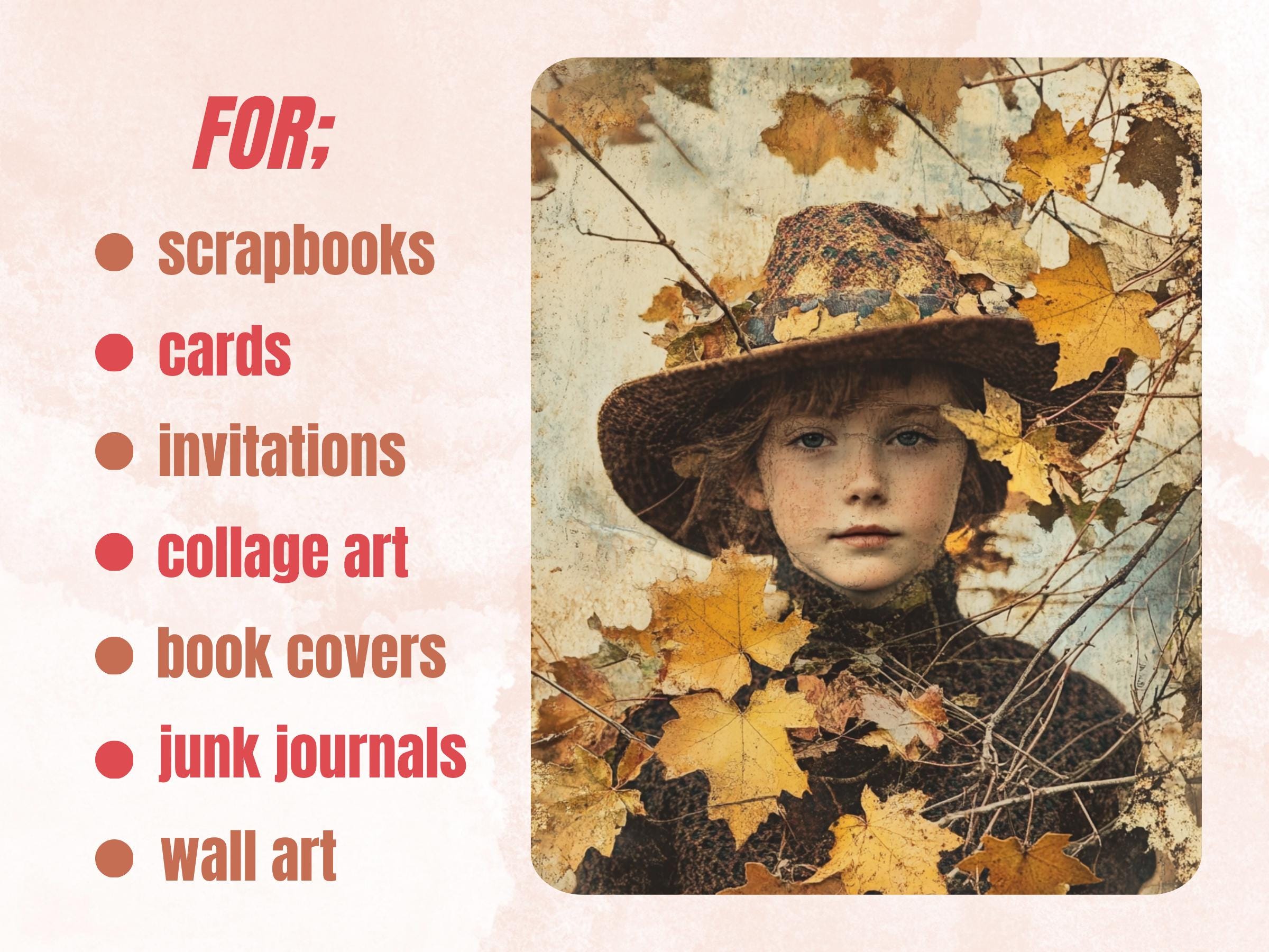 Old Autumn Photos Collage Paper, Vintage Fall Mixed Media Sheet, Autumn Old Pictures Ephemera, Fall Junk Journal, Retro Scrapbook Paper