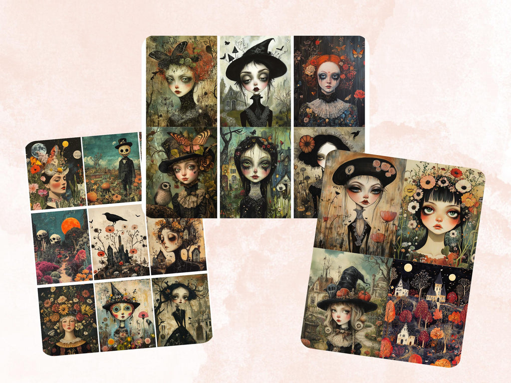 Spooky Garden Collage Paper, Creepy Garden Mixed Media Sheet, Gothic Garden Ephemera Images, Whimsy Junk Journal, Halloween Scrapbook Paper