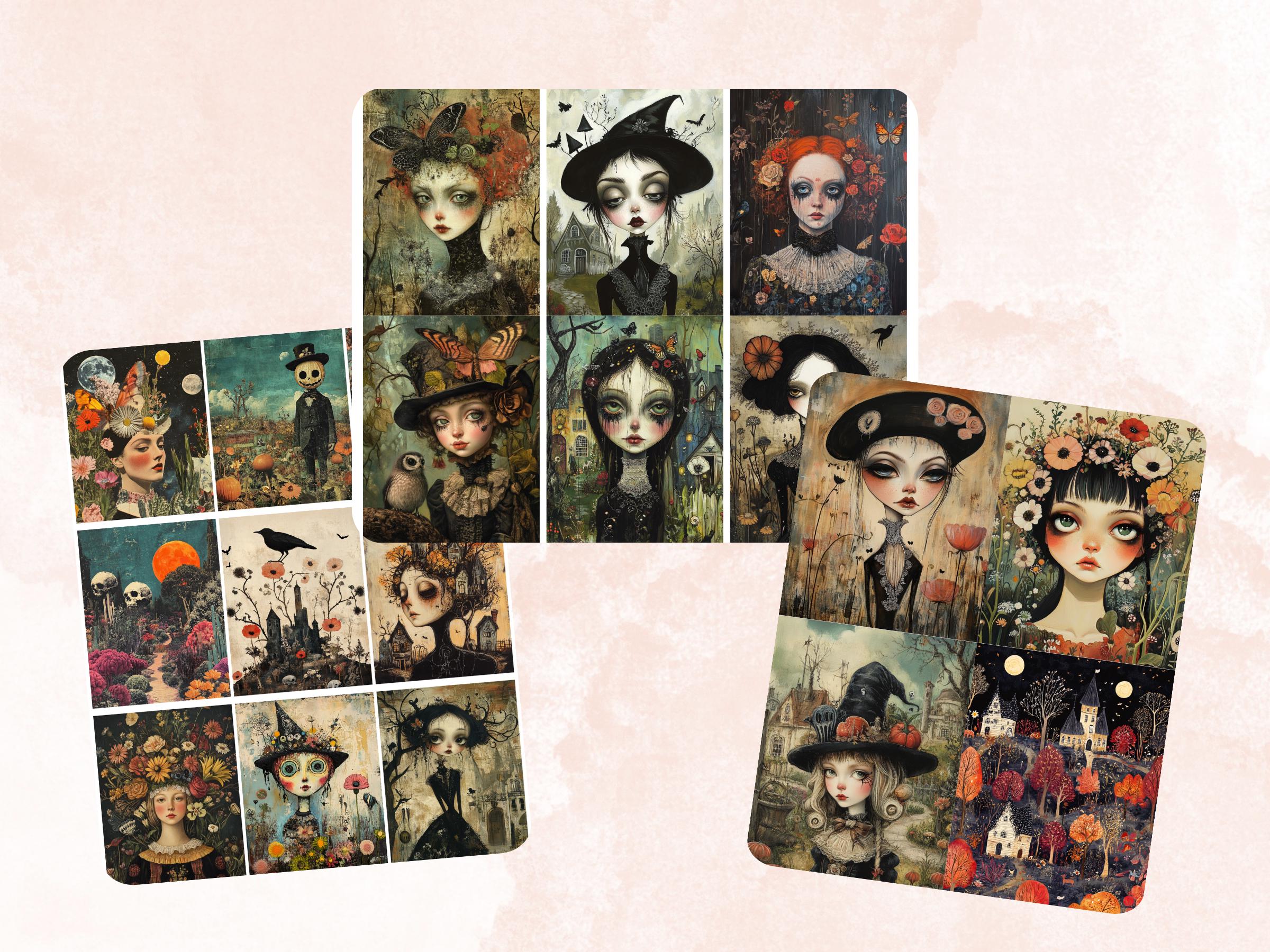 Spooky Garden Collage Paper, Creepy Garden Mixed Media Sheet, Gothic Garden Ephemera Images, Whimsy Junk Journal, Halloween Scrapbook Paper