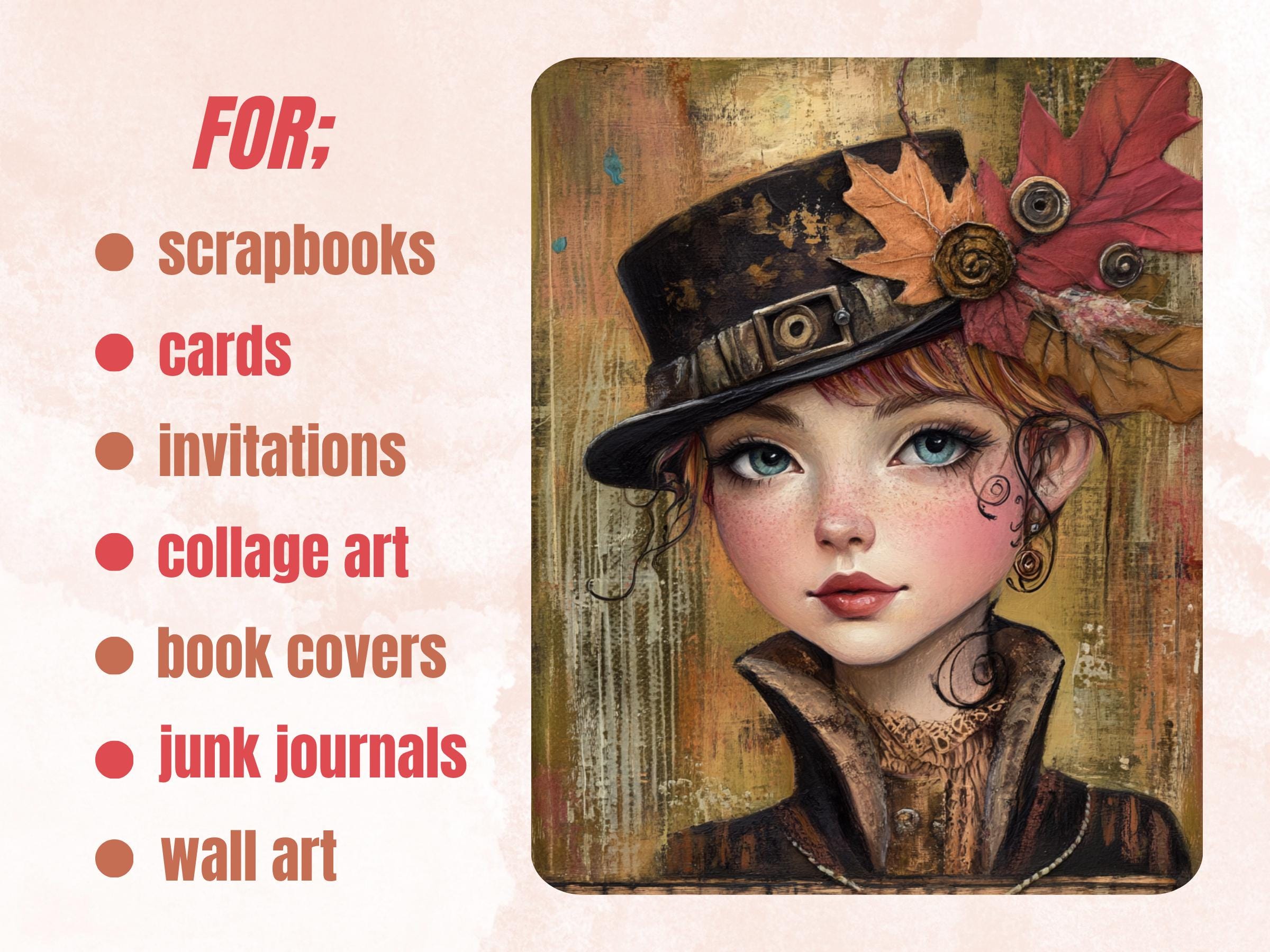 Steampunk Fall Collage Paper, Steampunk Autumn Mixed Media Sheet, Whimsy Fall Ephemera Images, Quirky Junk Journal, Autumn Scrapbook Paper