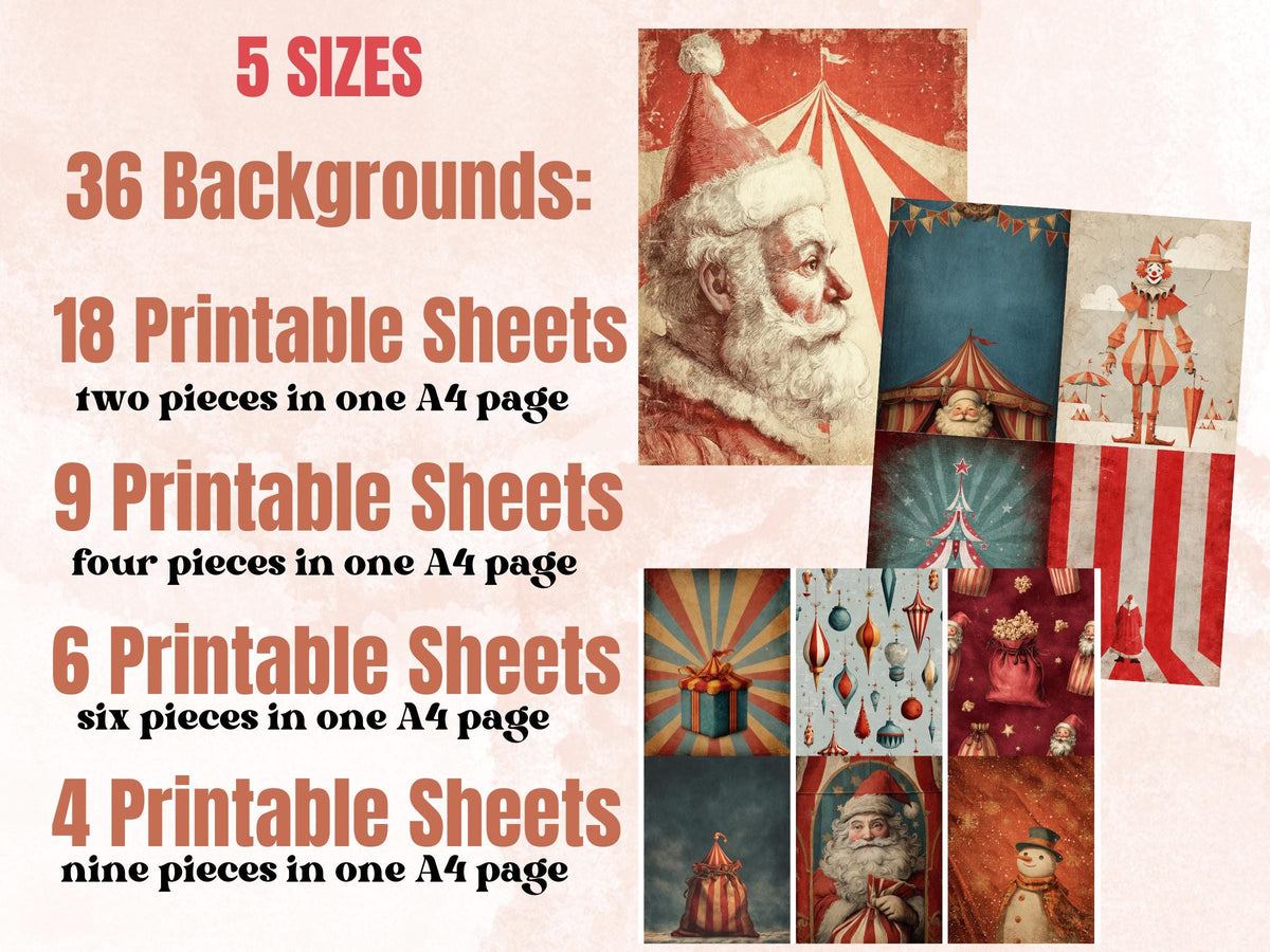 Christmas Circus Collage Element Bundle, Christmas Carnival Fussy Cut, Xmas Circus Character Clipart, Quirky Junk Journal, Xmas Scrapbooking