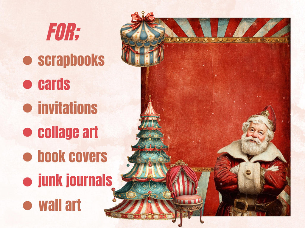 Christmas Circus Collage Element Bundle, Christmas Carnival Fussy Cut, Xmas Circus Character Clipart, Quirky Junk Journal, Xmas Scrapbooking