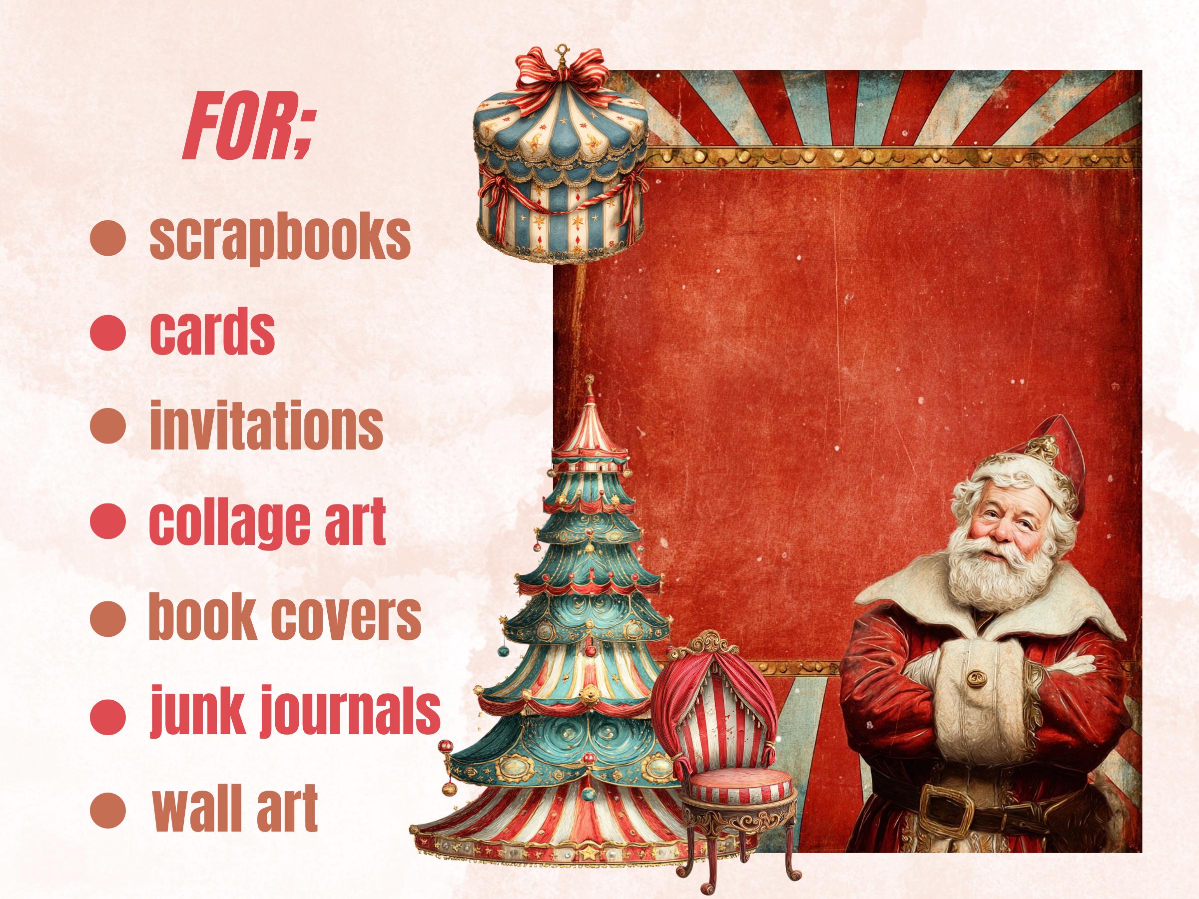Christmas Circus Collage Element Bundle, Christmas Carnival Fussy Cut, Xmas Circus Character Clipart, Quirky Junk Journal, Xmas Scrapbooking
