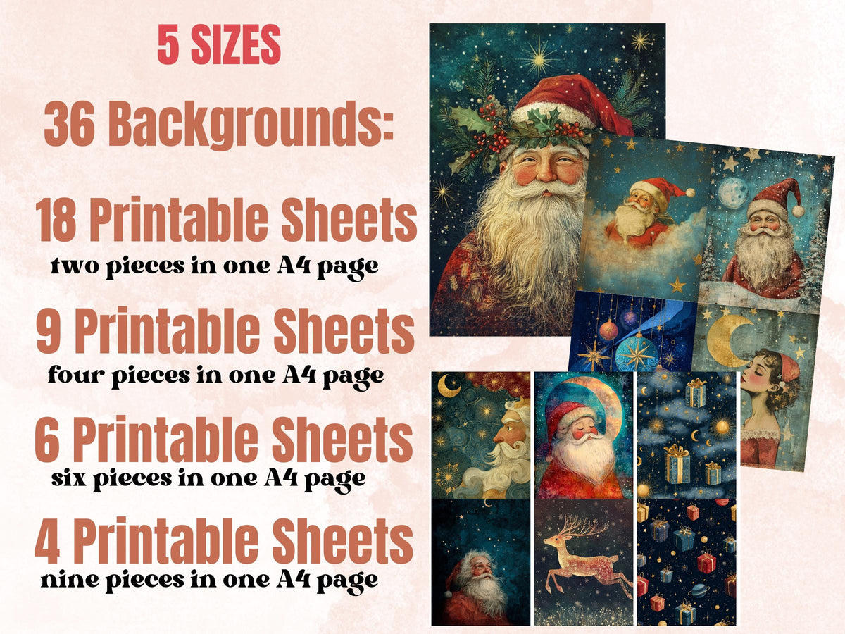 Celestial Christmas Collage Element Bundle, Christmas Zodiac Fussy Cut, Xmas Starry Night  Clipart, Quirky Junk Journal, Xmas Scrapbooking