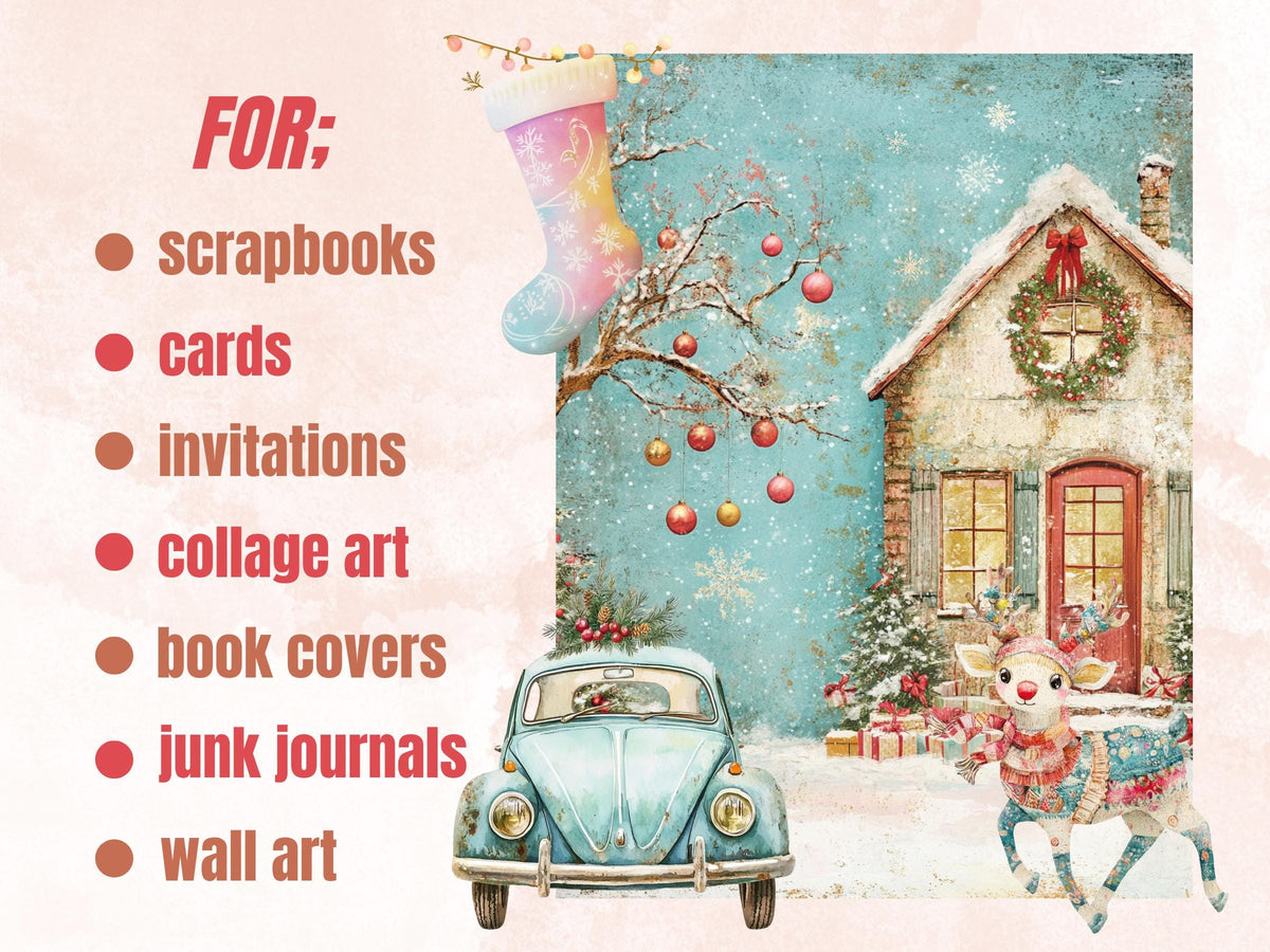 Pastel Christmas Collage Elements Bundle, Quirky Christmas Fussy Cut, Xmas Characters Clipart, Whimsical Junk Journal, Xmas Scrapbooking Set