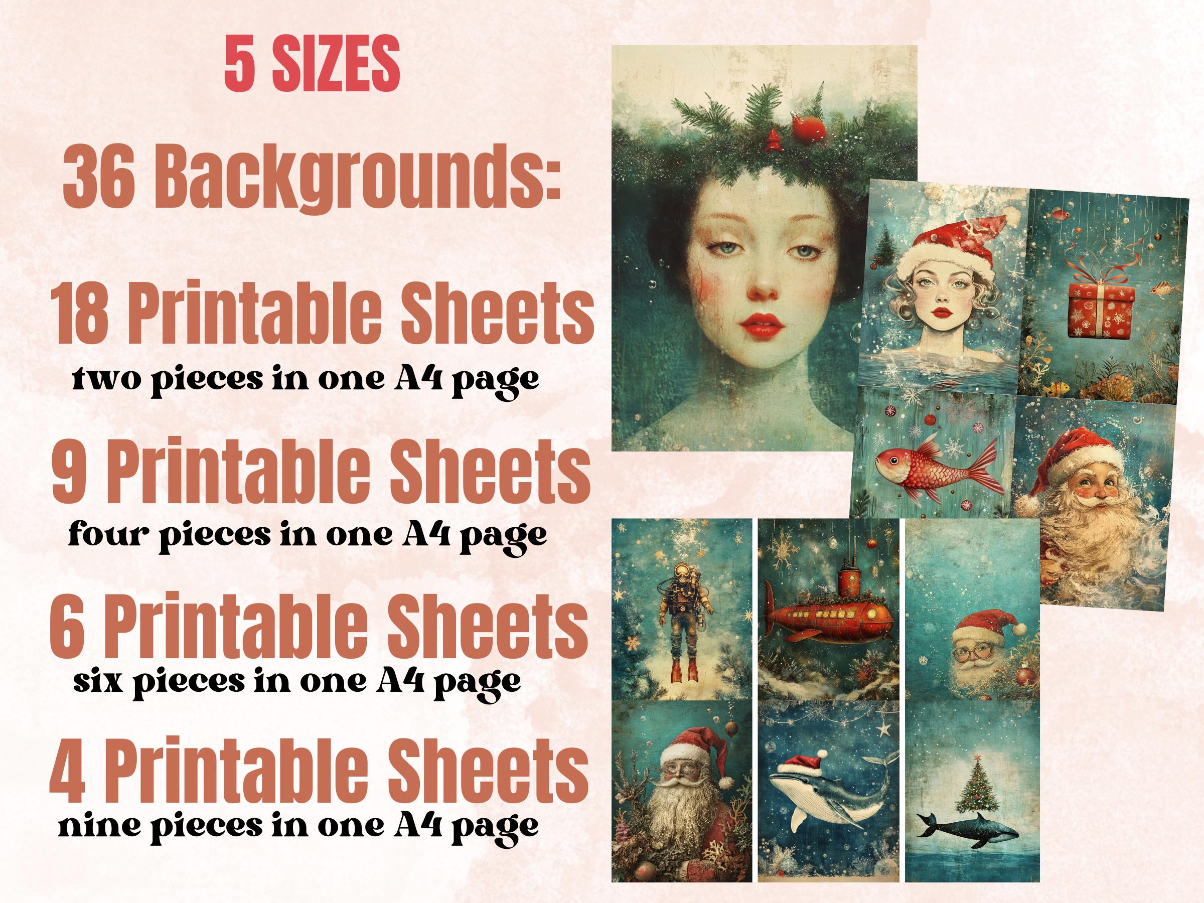 Underwater Christmas Collage Element Bundle, Christmas Under the Sea Fussy Cut, Xmas Mermaid Clipart, Quirky Junk Journal, Xmas Scrapbooking