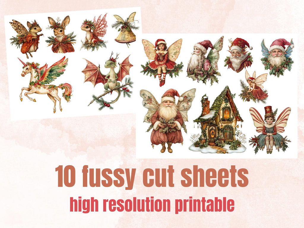 Fairytale Christmas Collage Elements Bundle, Quirky Christmas Fussy Cut, Xmas Characters Clipart, Retro Junk Journal, Xmas Scrapbooking Set