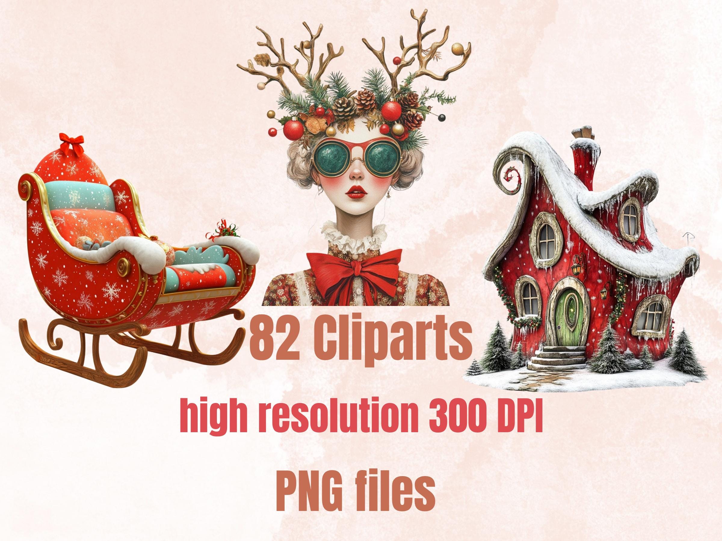 Quirky Christmas Collage Element Bundle, Fantasy Christmas Fussy Cut, Xmas Characters Clipart, Whimsical Junk Journal, Xmas Scrapbooking Set