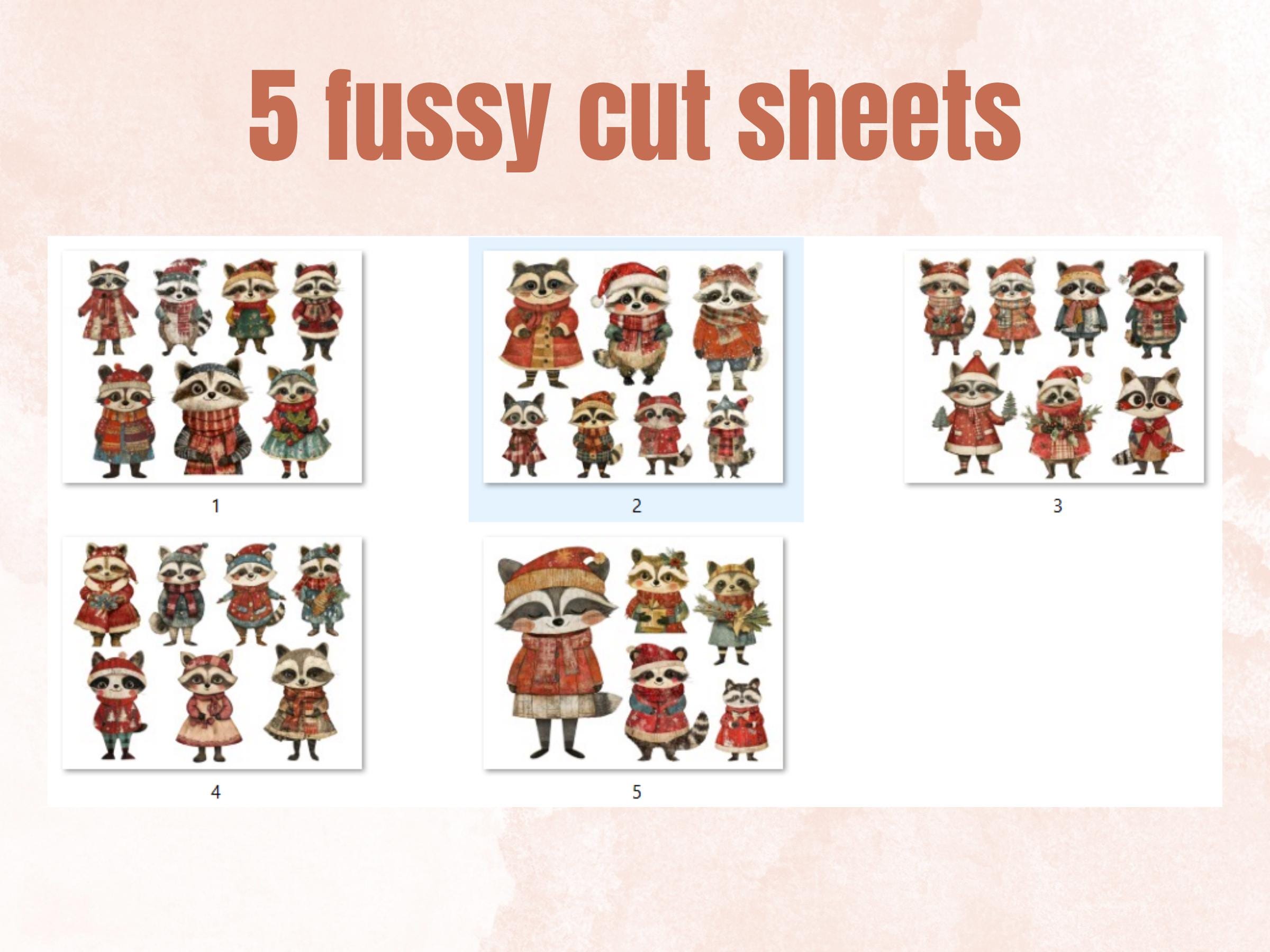 Christmas Raccoon Doll Mixed Media Clipart, Retro Xmas Raccoon Fussy Cut Collage Sheet, Paper Doll Cut Out Ephemera, PNG + JPG Scrapbooking