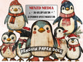 Christmas Penguin Doll Mixed Media Clipart, Retro Xmas Penguin Fussy Cut Collage Sheet, Paper Doll Cut Out Ephemera, PNG + JPG Scrapbooking