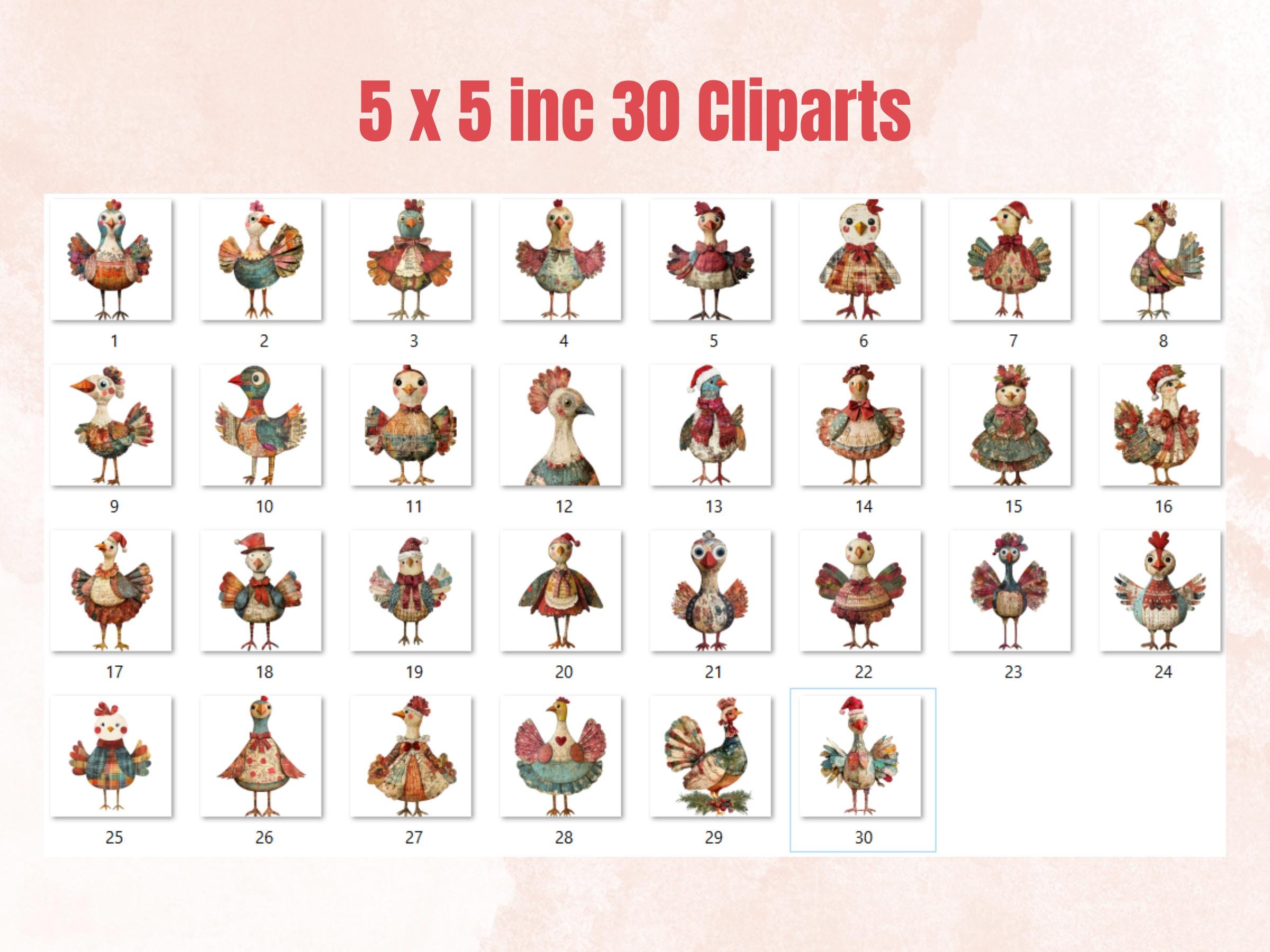 Christmas Turkey Doll Mixed Media Clipart, Retro Xmas Turkey Fussy Cut Collage Sheet, Paper Doll Cut Out Ephemera, PNG + JPG Scrapbooking