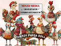 Christmas Turkey Doll Mixed Media Clipart, Retro Xmas Turkey Fussy Cut Collage Sheet, Paper Doll Cut Out Ephemera, PNG + JPG Scrapbooking