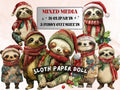 Christmas Sloth Doll Mixed Media Clipart, Retro Xmas Sloth Fussy Cut Collage Sheet, Paper Doll Cut Out Ephemera, PNG + JPG for Scrapbooking
