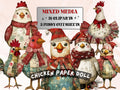 Christmas Chicken Doll Mixed Media Clipart, Retro Xmas Chicken Fussy Cut Collage Sheet, Paper Doll Cut Out Ephemera, PNG + JPG Scrapbooking
