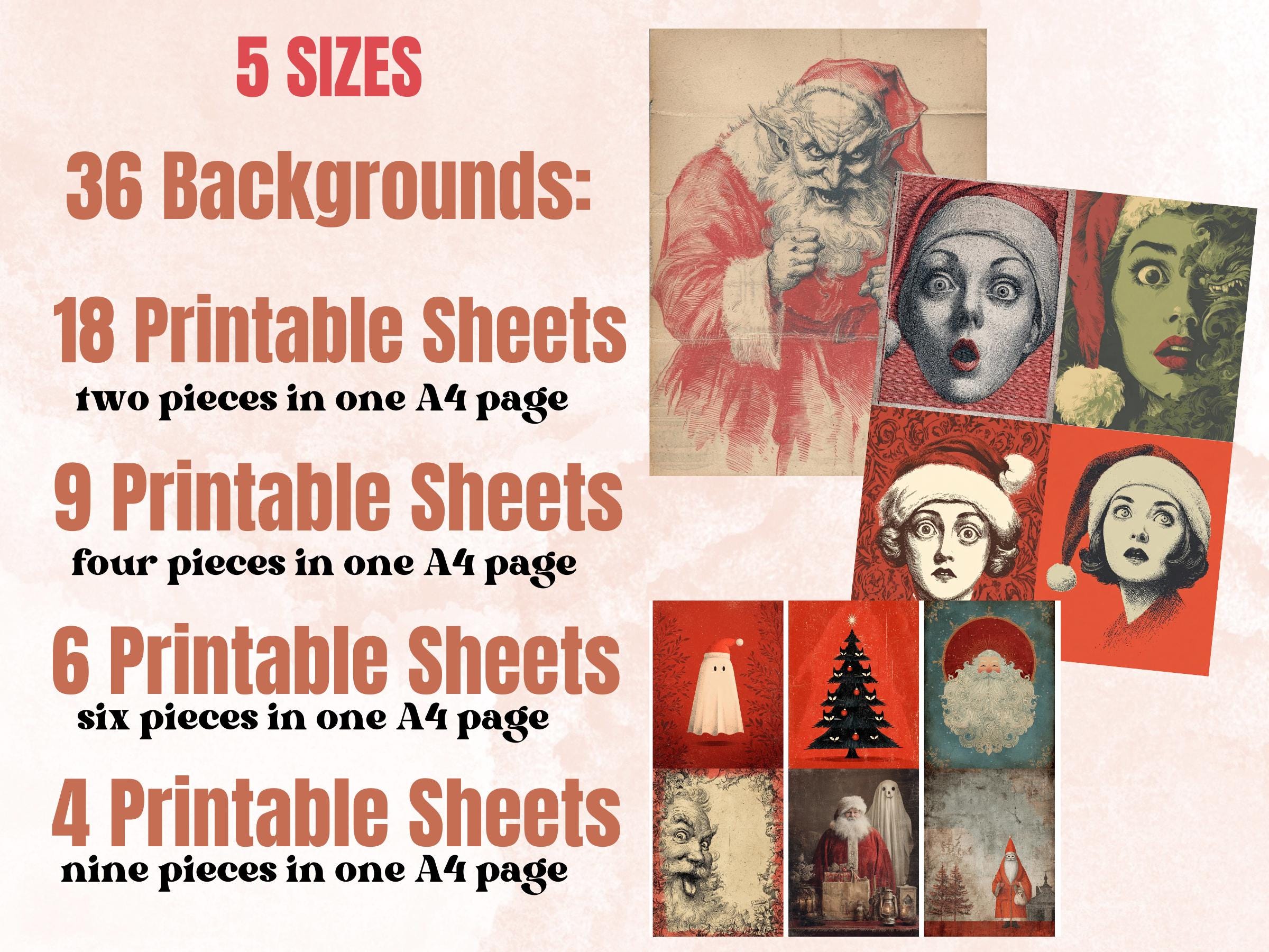 Spooky Christmas Collage Elements Bundle, Creepy Christmas Fussy Cut, Scary Xmas Characters Clipart, Quirky Junk Journal, Xmas Scrapbooking