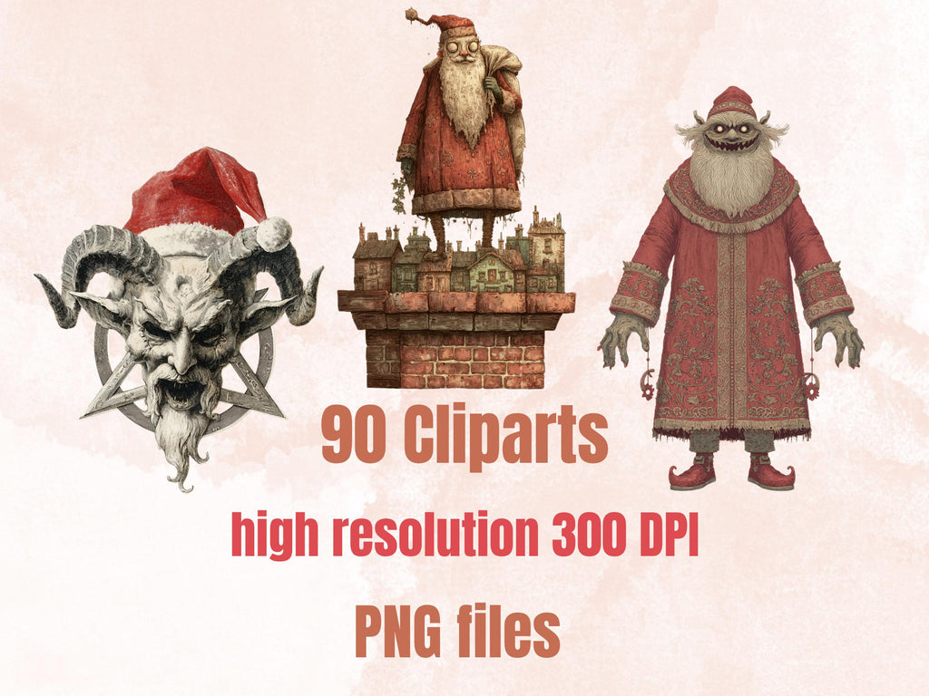 Spooky Christmas Collage Elements Bundle, Creepy Christmas Fussy Cut, Scary Xmas Characters Clipart, Quirky Junk Journal, Xmas Scrapbooking