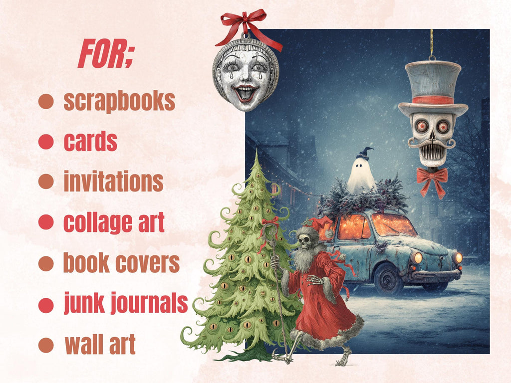 Spooky Christmas Collage Elements Bundle, Creepy Christmas Fussy Cut, Scary Xmas Characters Clipart, Quirky Junk Journal, Xmas Scrapbooking
