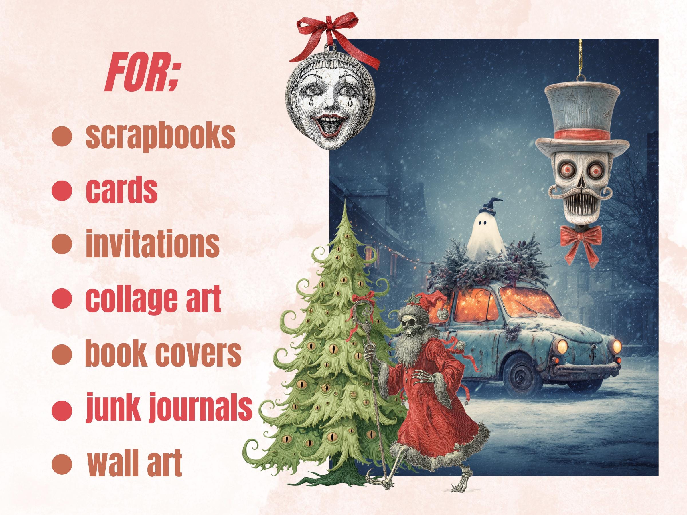 Spooky Christmas Collage Elements Bundle, Creepy Christmas Fussy Cut, Scary Xmas Characters Clipart, Quirky Junk Journal, Xmas Scrapbooking