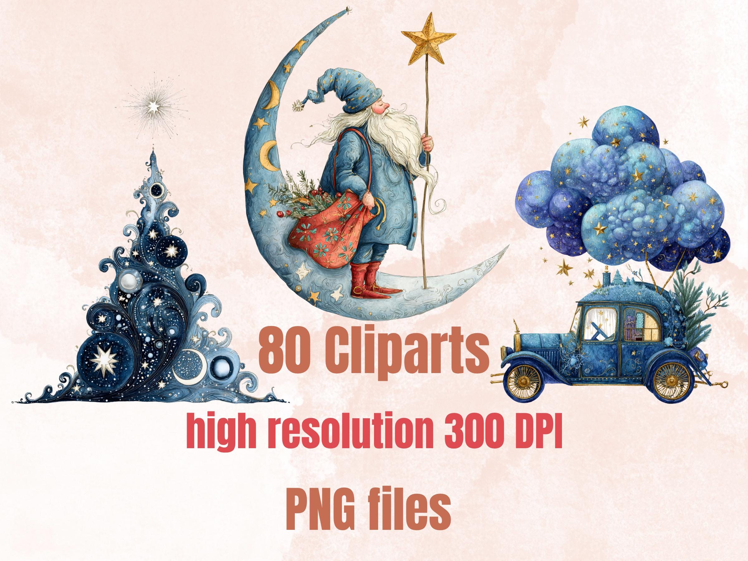 Celestial Christmas Collage Element Bundle, Christmas Zodiac Fussy Cut, Xmas Starry Night  Clipart, Quirky Junk Journal, Xmas Scrapbooking