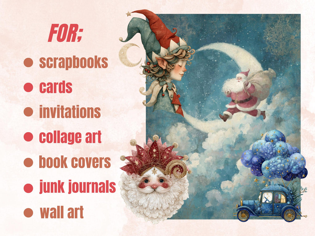 Celestial Christmas Collage Element Bundle, Christmas Zodiac Fussy Cut, Xmas Starry Night  Clipart, Quirky Junk Journal, Xmas Scrapbooking