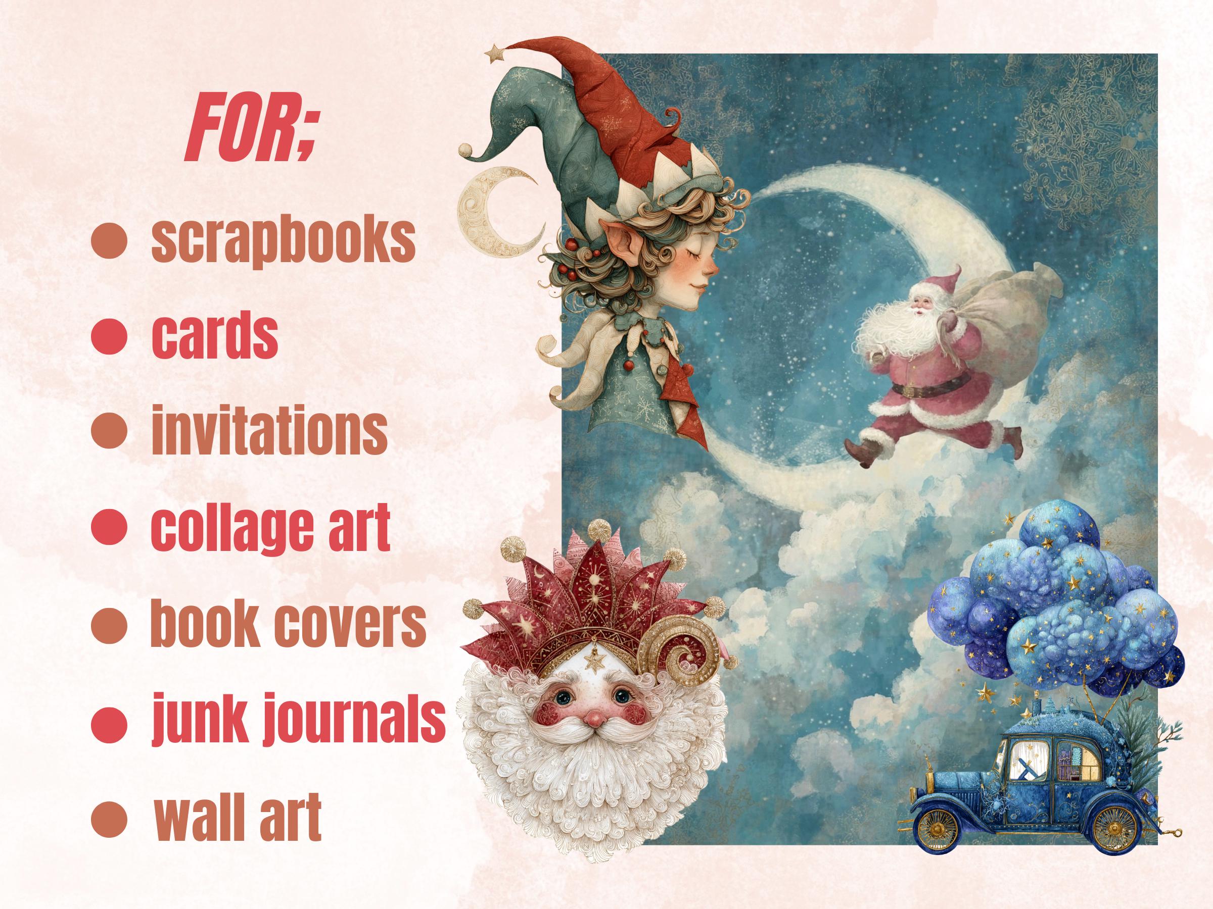 Celestial Christmas Collage Element Bundle, Christmas Zodiac Fussy Cut, Xmas Starry Night  Clipart, Quirky Junk Journal, Xmas Scrapbooking
