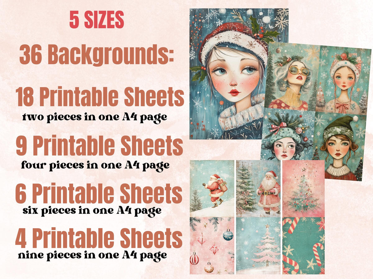 Pastel Christmas Collage Elements Bundle, Quirky Christmas Fussy Cut, Xmas Characters Clipart, Whimsical Junk Journal, Xmas Scrapbooking Set