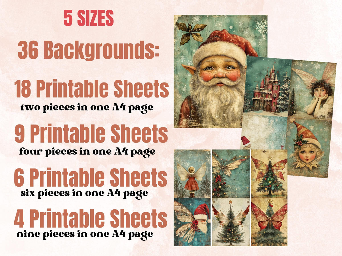 Fairytale Christmas Collage Elements Bundle, Quirky Christmas Fussy Cut, Xmas Characters Clipart, Retro Junk Journal, Xmas Scrapbooking Set