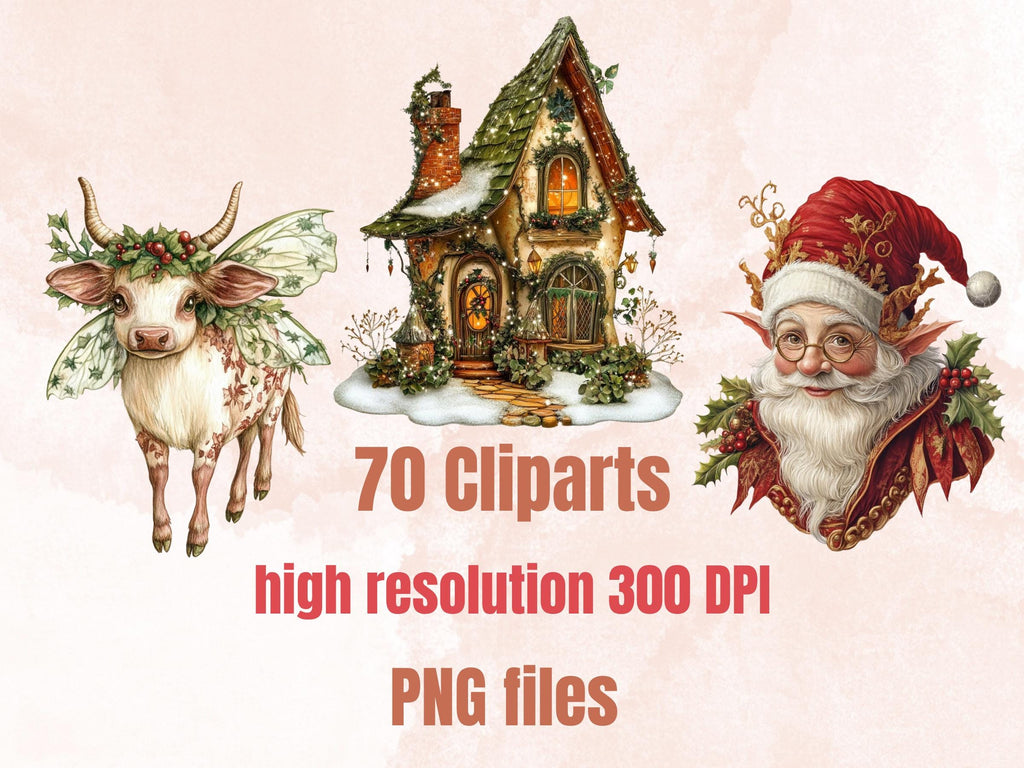 Fairytale Christmas Collage Elements Bundle, Quirky Christmas Fussy Cut, Xmas Characters Clipart, Retro Junk Journal, Xmas Scrapbooking Set
