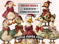 Christmas Goose Doll Mixed Media Clipart, Retro Xmas Goose Fussy Cut Collage Sheet, Paper Doll Cut Out Ephemera, PNG + JPG for Scrapbooking