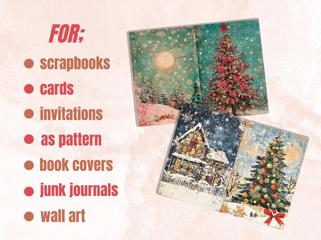 Whimsical Christmas Junk Journal Paper, Double Pages Ephemera Kit, Quirky Christmas Collage Scrapbook, Printable Horizontal Digital Pages