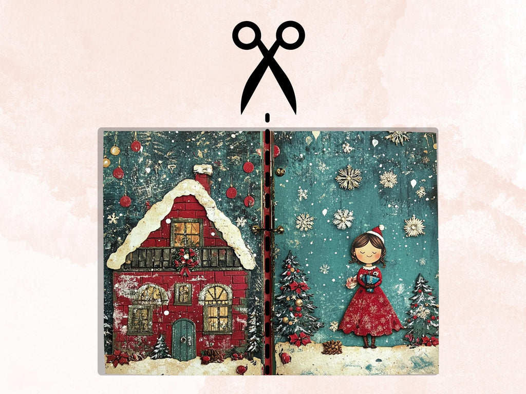 Whimsical Christmas Junk Journal Paper, Double Pages Ephemera Kit, Quirky Christmas Collage Scrapbook, Printable Horizontal Digital Pages