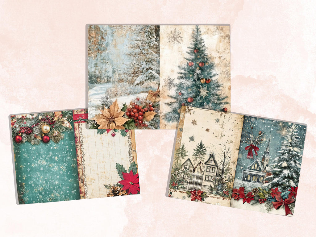 Whimsical Christmas Junk Journal Paper, Double Pages Ephemera Kit, Quirky Christmas Collage Scrapbook, Printable Horizontal Digital Pages