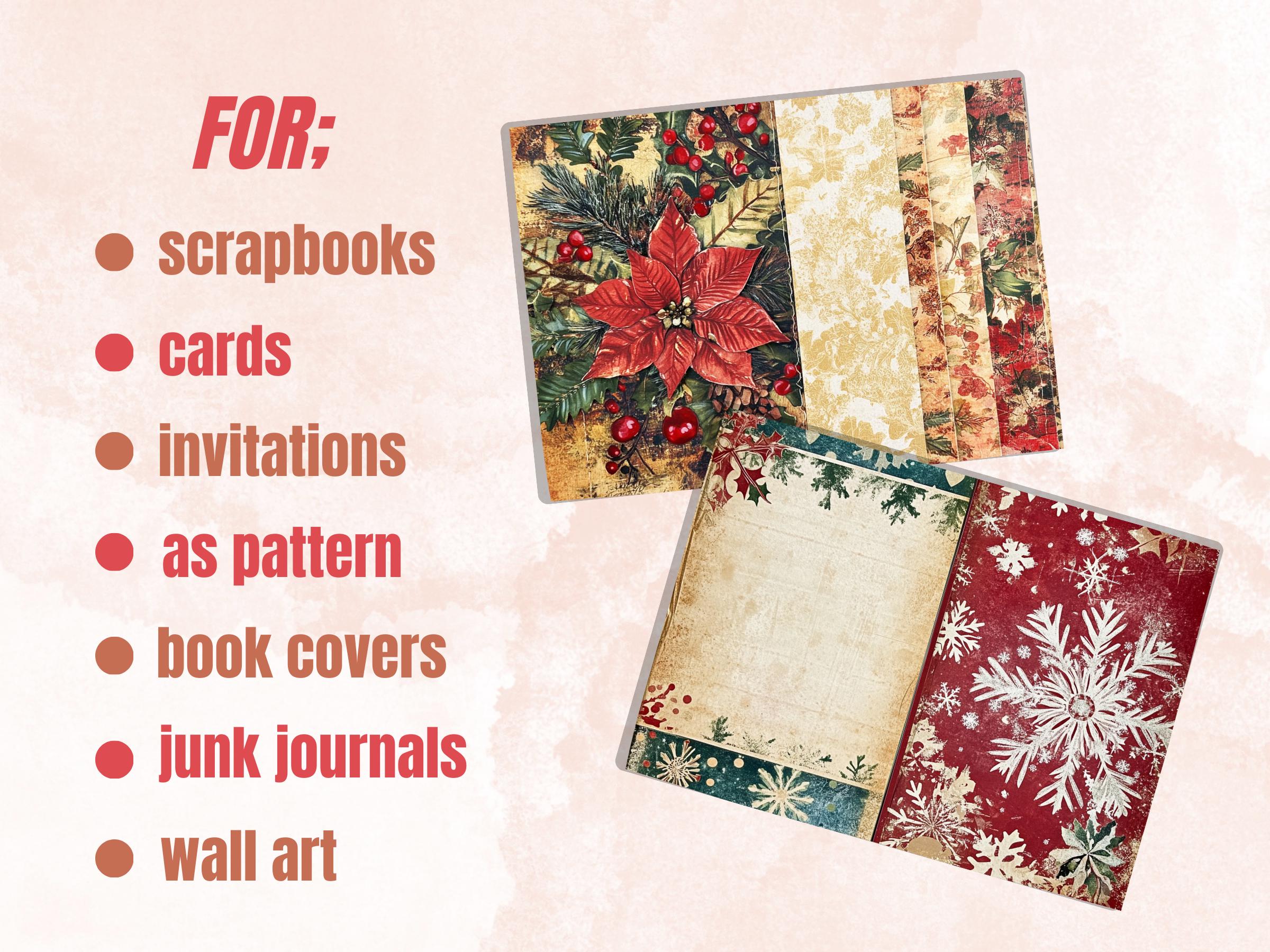 Christmas Patchwork Mixed Media Paper, Double Pages Ephemera Kit, Digital Christmas Collage Scrapbook, Horizontal Junk Journal Pages