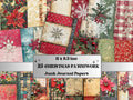Christmas Patchwork Mixed Media Paper, Double Pages Ephemera Kit, Digital Christmas Collage Scrapbook, Horizontal Junk Journal Pages