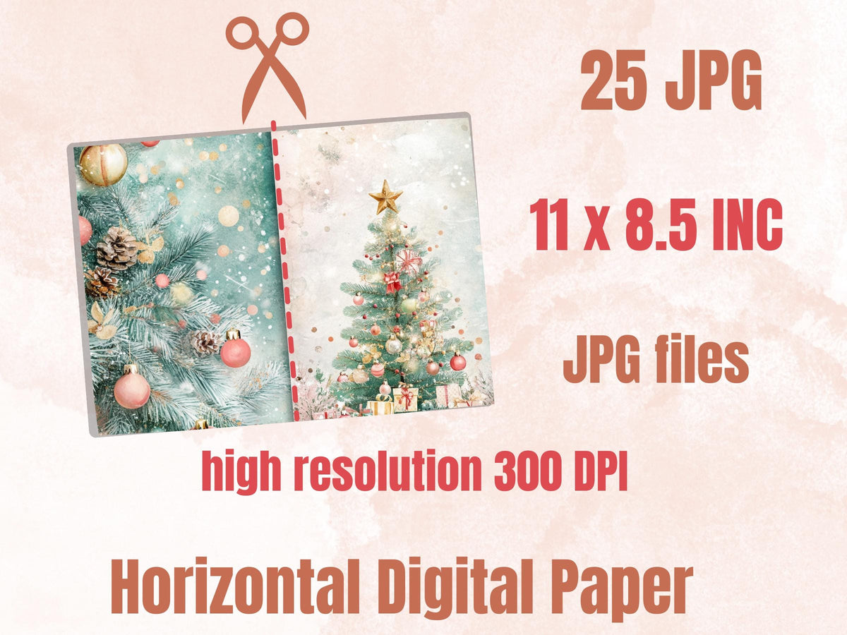 Pastel Christmas Junk Journal Paper, Double Pages Ephemera Kit, Whimsical Christmas Collage Scrapbook, Soft Pastel Horizontal Digital Pages