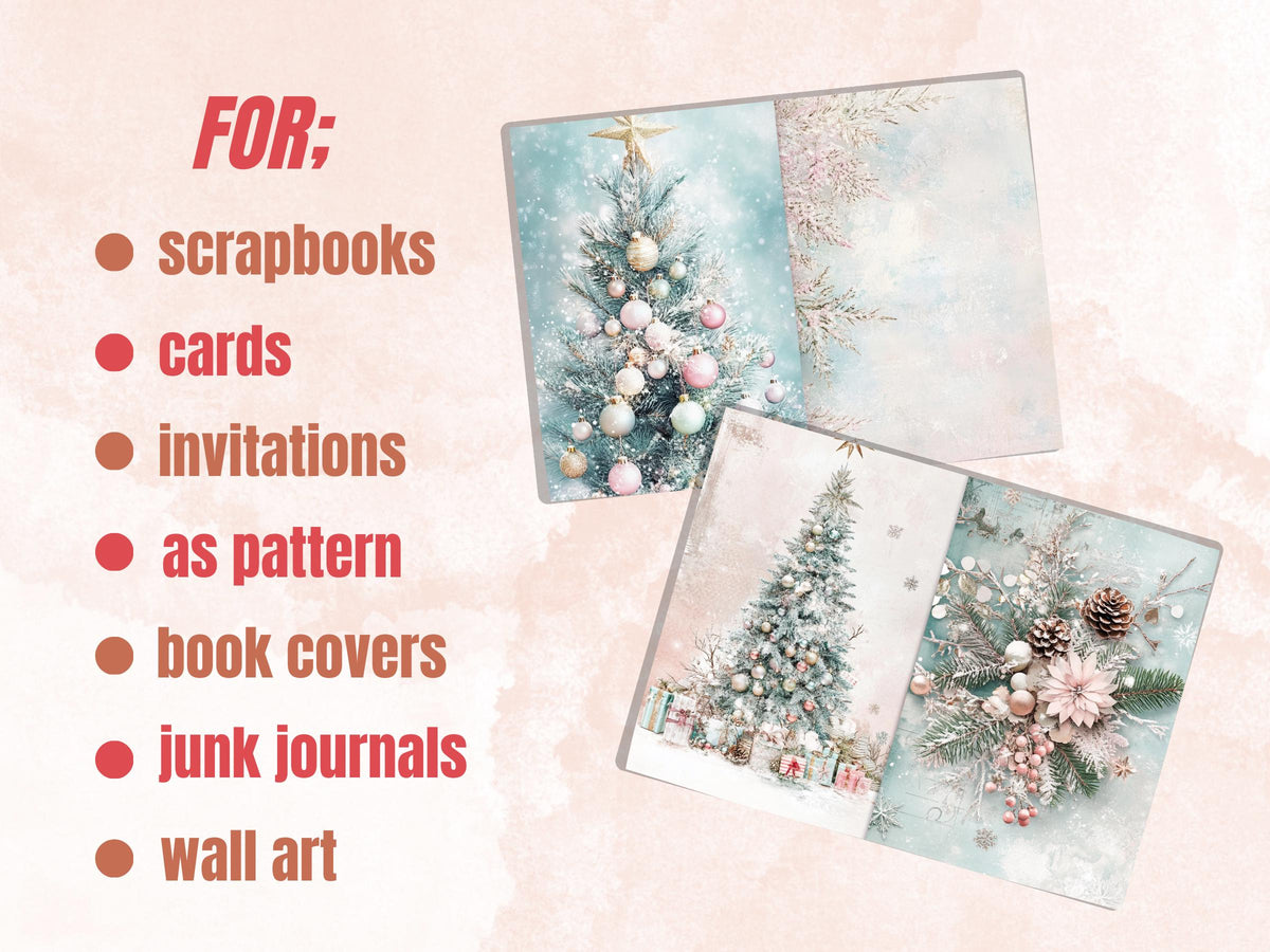 Pastel Christmas Junk Journal Paper, Double Pages Ephemera Kit, Whimsical Christmas Collage Scrapbook, Soft Pastel Horizontal Digital Pages