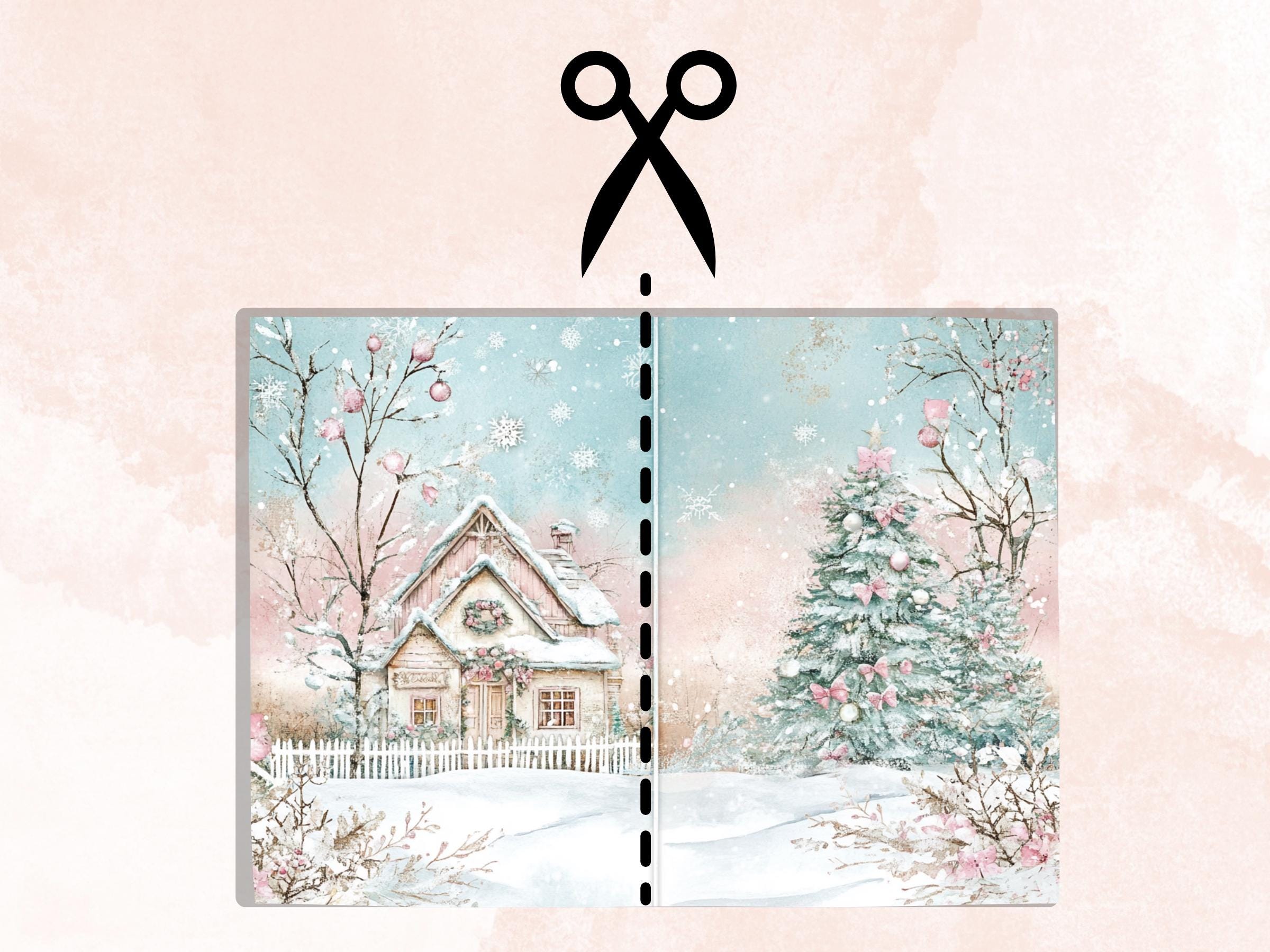 Pastel Christmas Junk Journal Paper, Double Pages Ephemera Kit, Whimsical Christmas Collage Scrapbook, Soft Pastel Horizontal Digital Pages