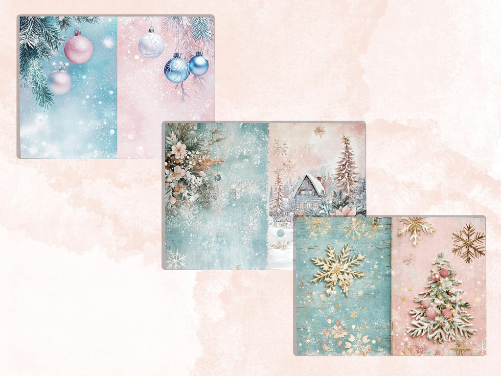 Pastel Christmas Junk Journal Paper, Double Pages Ephemera Kit, Whimsical Christmas Collage Scrapbook, Soft Pastel Horizontal Digital Pages