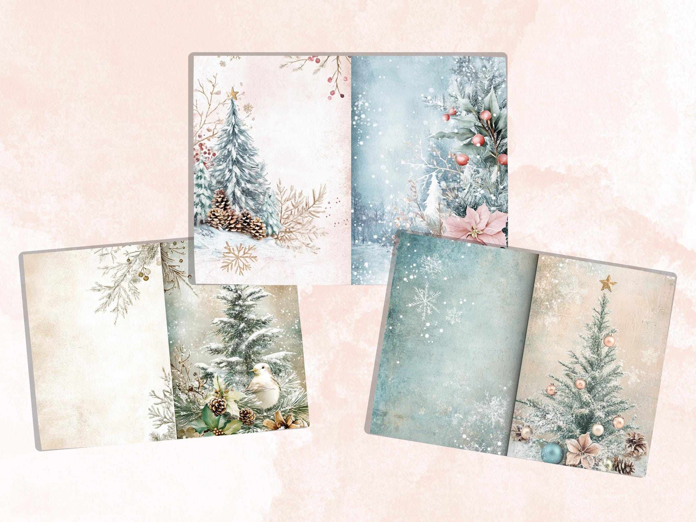 Pastel Christmas Junk Journal Paper, Double Pages Ephemera Kit, Whimsical Christmas Collage Scrapbook, Soft Pastel Horizontal Digital Pages