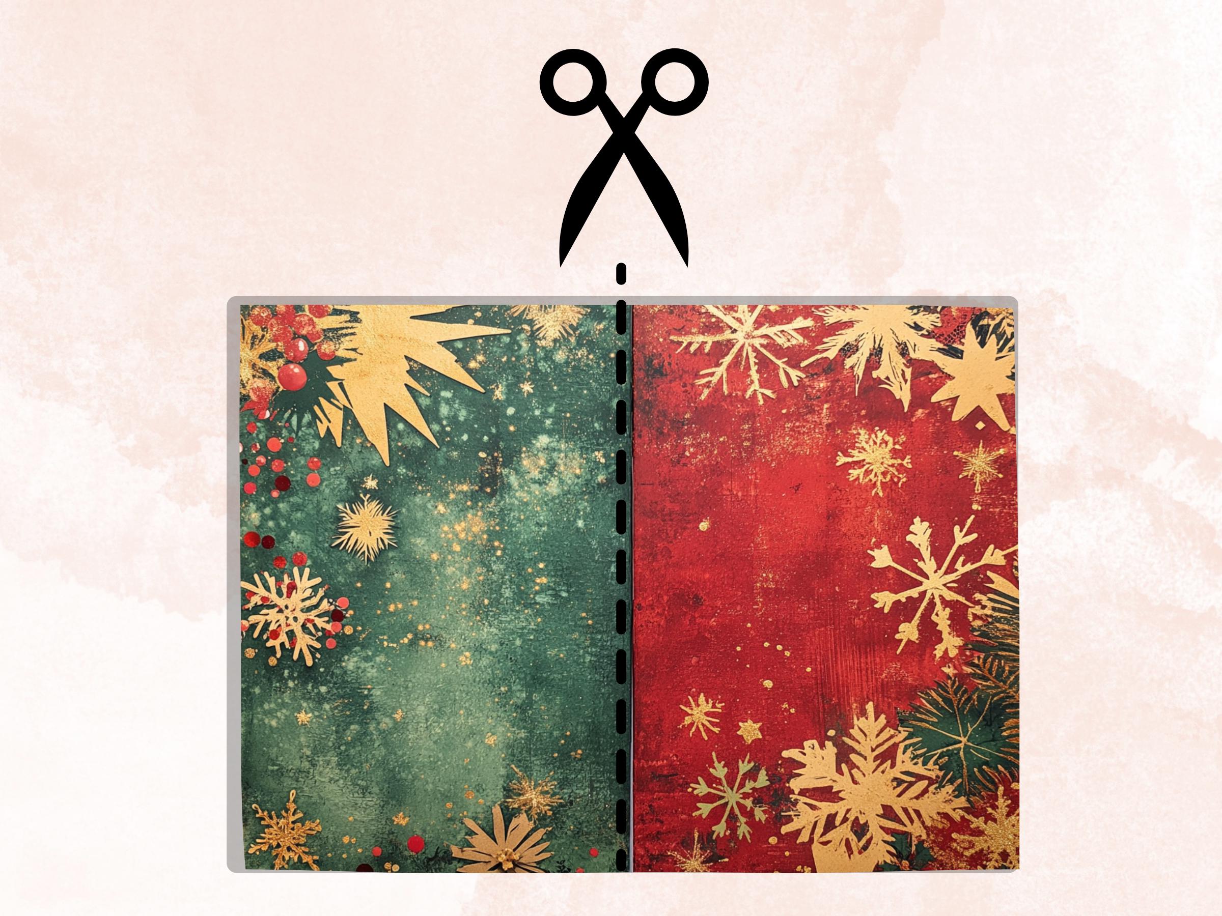 Abstract Christmas Mixed Media Paper, Double Xmas Pages Ephemera Kit, Digital Christmas Collage Scrapbook, Horizontal Junk Journal Pages