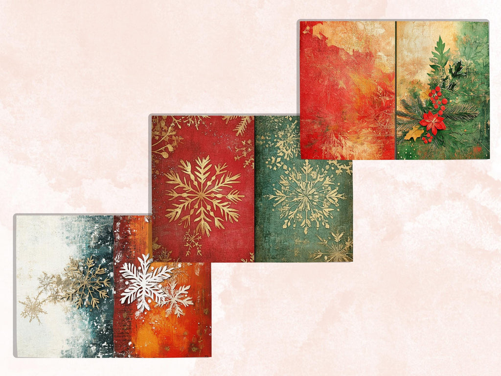 Abstract Christmas Mixed Media Paper, Double Xmas Pages Ephemera Kit, Digital Christmas Collage Scrapbook, Horizontal Junk Journal Pages
