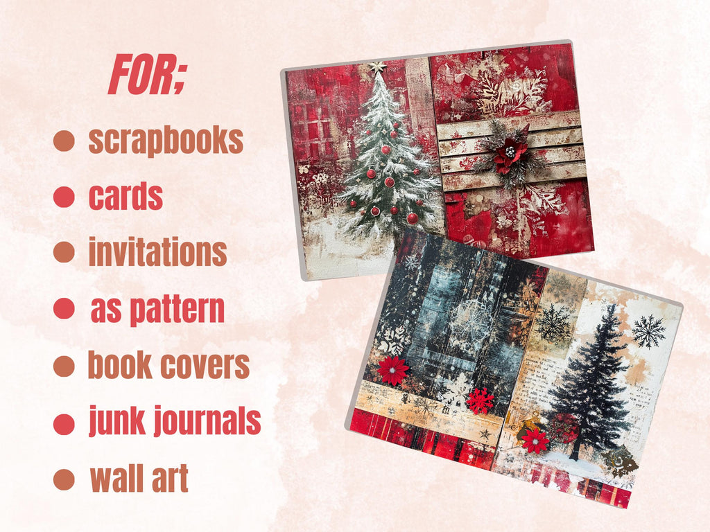Collage Christmas Junk Journal Paper, Double Xmas Pages Ephemera Kit, Festive Christmas Printable Scrapbook, Horizontal Mixed Media Art