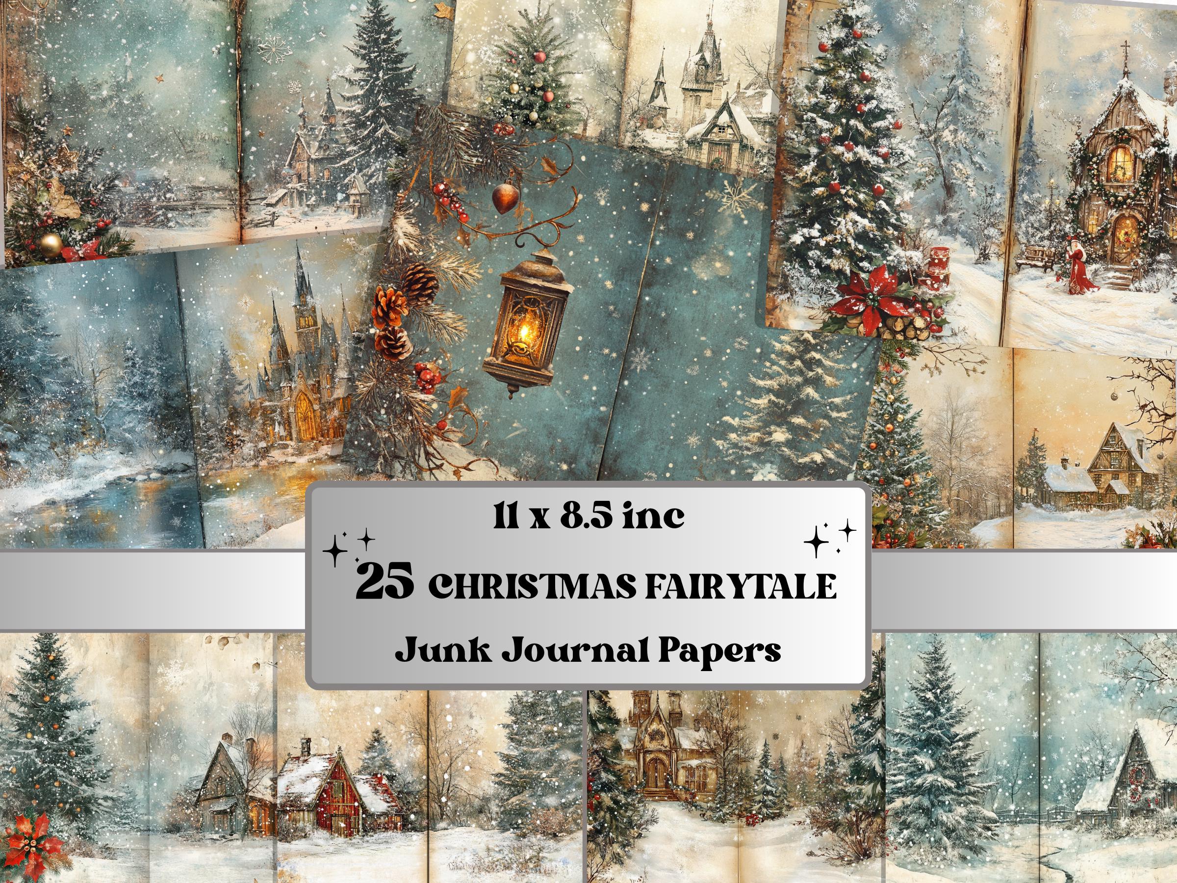 Fairytale Christmas Junk Journal Paper, Double Pages Ephemera Kit, Whimsical Christmas Collage Scrapbook, Magical Horizontal Digital Pages
