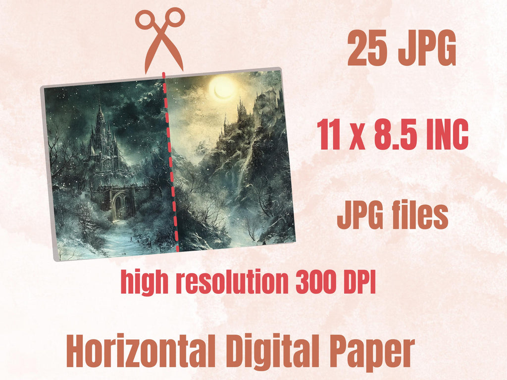 Gothic Christmas Junk Journal Paper, Double Xmas Pages Ephemera Kit, Creepy Christmas Collage Scrapbook, Magical Horizontal Digital Pages