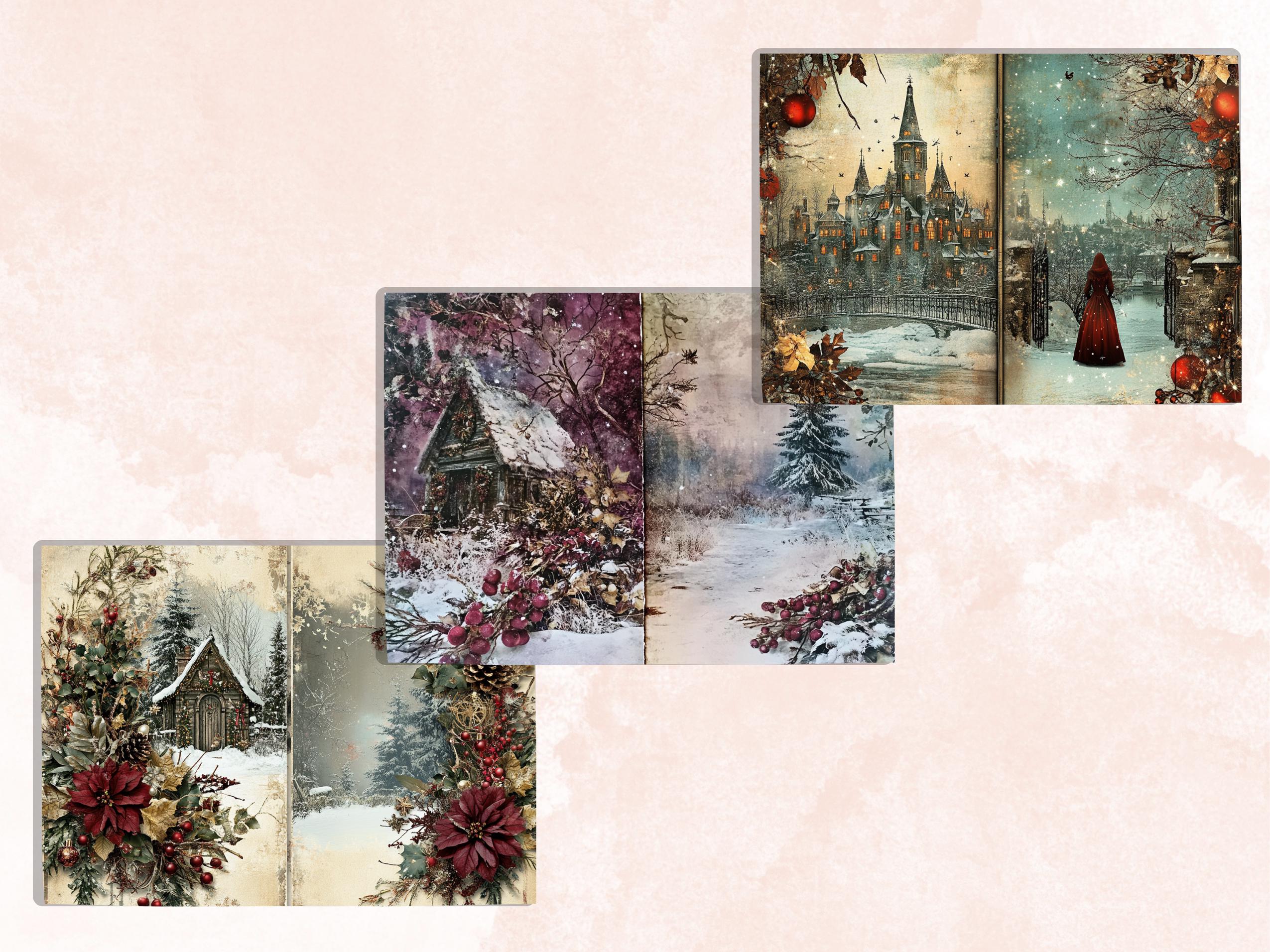 Gothic Christmas Junk Journal Paper, Double Xmas Pages Ephemera Kit, Creepy Christmas Collage Scrapbook, Magical Horizontal Digital Pages