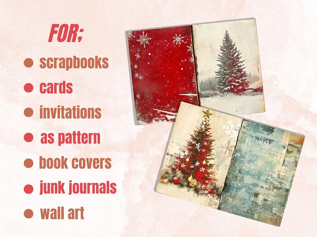 Grunge Christmas Junk Journal Paper, Double Xmas Pages Ephemera Kit, Festive Christmas Printable Scrapbook, Horizontal Mixed Media Art