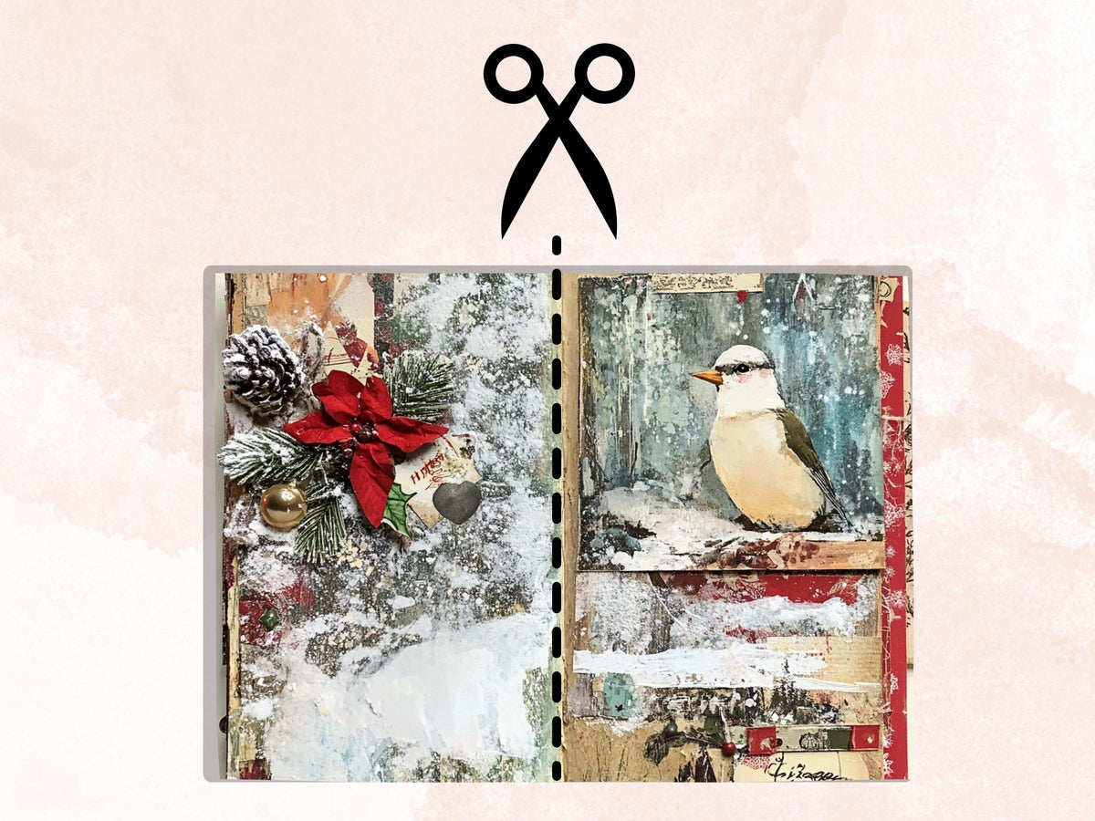 Mixed Media Christmas Paper Ephemera, Double Xmas Pages Journal Kit, Whimsical Christmas Collage Scrapbook, Junk Journal Horizontal Paper