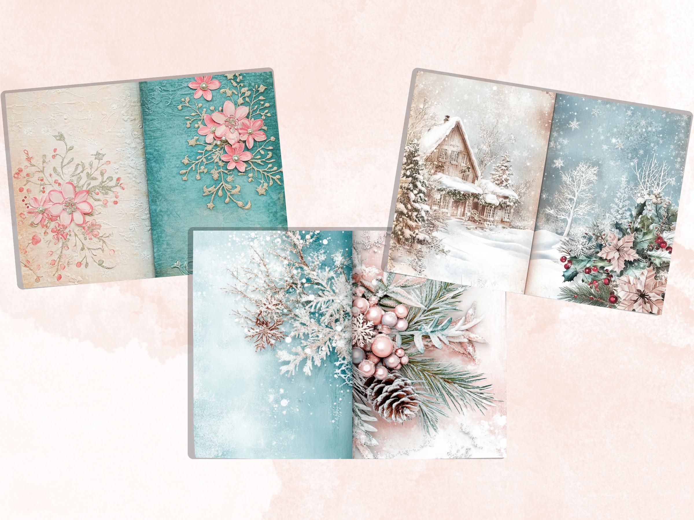 Pastel Christmas Junk Journal Paper, Double Pages Ephemera Kit, Whimsical Christmas Collage Scrapbook, Soft Pastel Horizontal Digital Pages