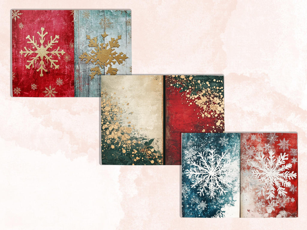 Abstract Christmas Mixed Media Paper, Double Xmas Pages Ephemera Kit, Digital Christmas Collage Scrapbook, Horizontal Junk Journal Pages