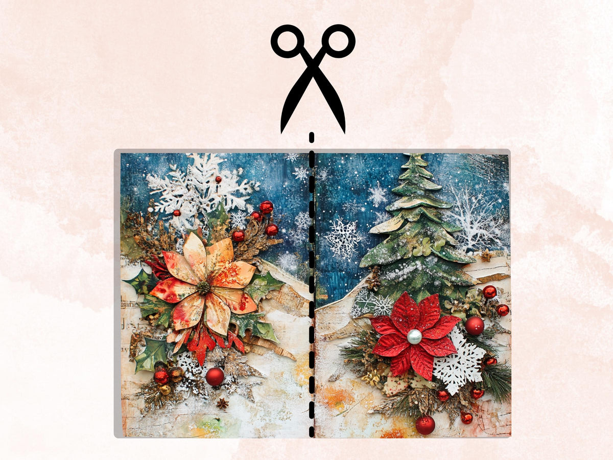 Collage Christmas Junk Journal Paper, Double Xmas Pages Ephemera Kit, Festive Christmas Printable Scrapbook, Horizontal Mixed Media Art